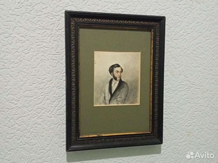 Картина старинная, акварельный портрет 19 века