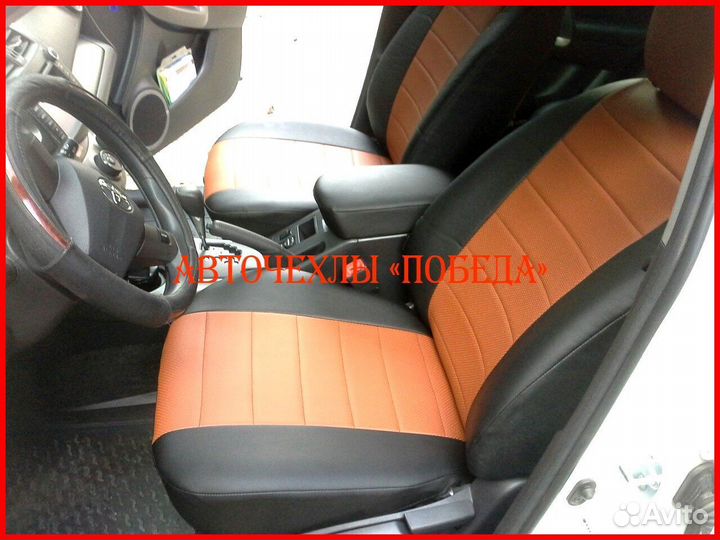 Чехлы Toyota Rav4 3 из экокожи чёрно-коричневые