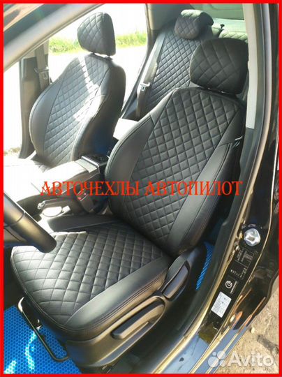 Чехлы Автопилот Kia Soul 1 из экокожи чёрные Ромб