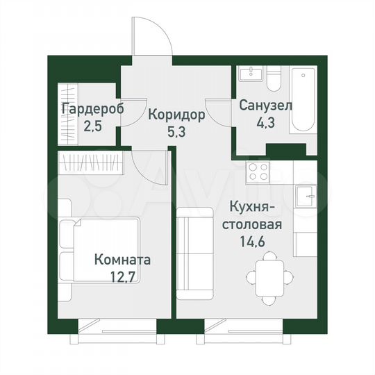 1-к. квартира, 41,5 м², 1/3 эт.