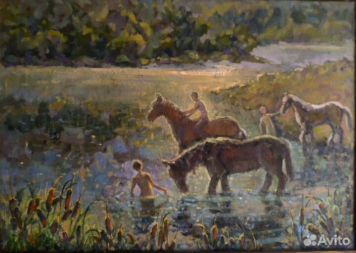 Картина маслом Лето лошади холст масло