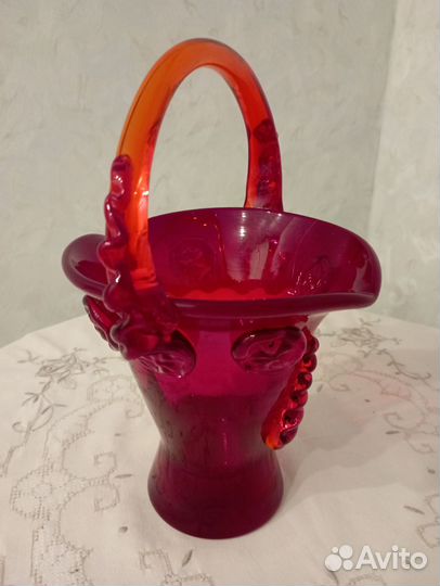 Конфетница СССР рубиновое стекло