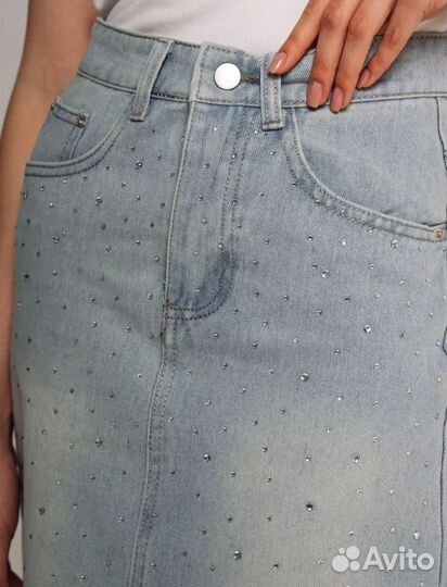 Юбка джинсовая со стразами 40-42