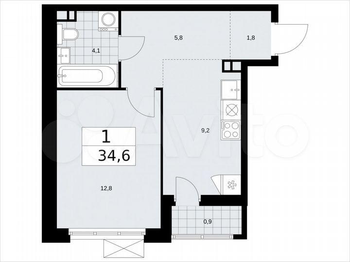 1-к. квартира, 34,6 м², 3/18 эт.