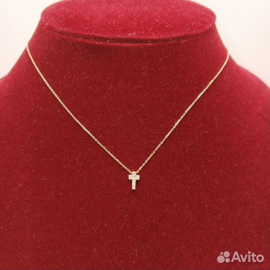 Золотое колье 585 Крест с бриллиантами 40-45