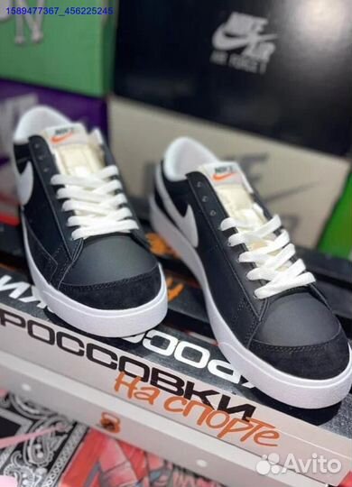 Nike Blazer Low Black White Swoosh (Арт.96777)