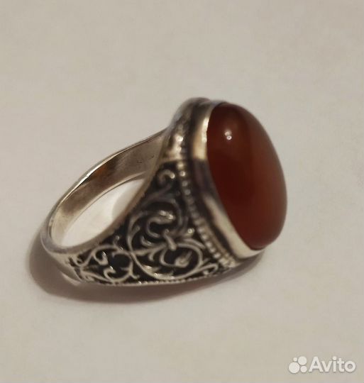 Кольцо-перстень серебро сердолик