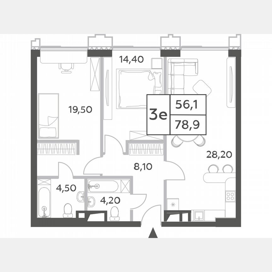 2-к. квартира, 78,9 м², 7/54 эт.