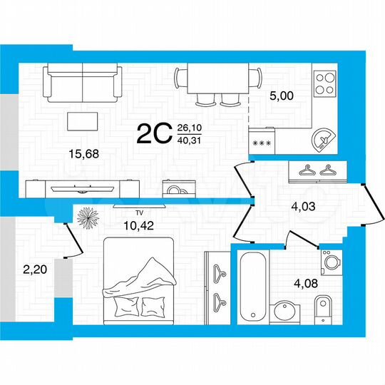 2-к. квартира, 40,3 м², 18/22 эт.