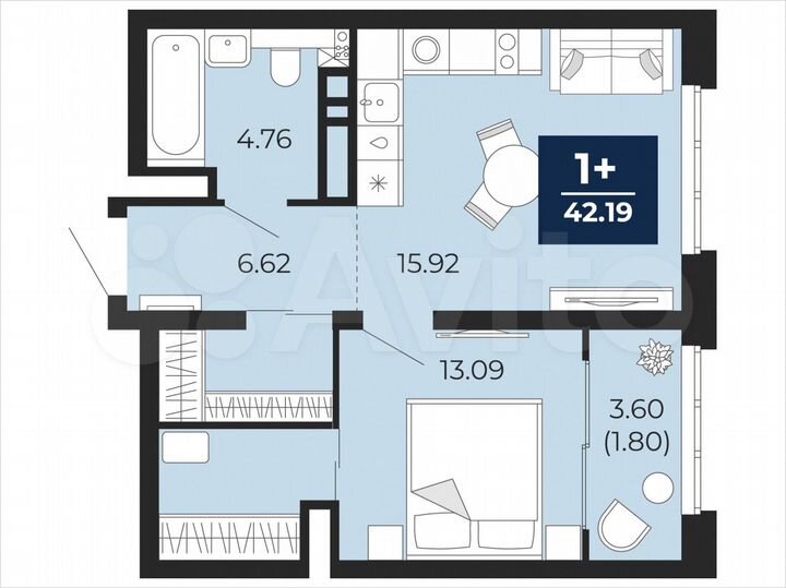 1-к. квартира, 42,2 м², 17/22 эт.