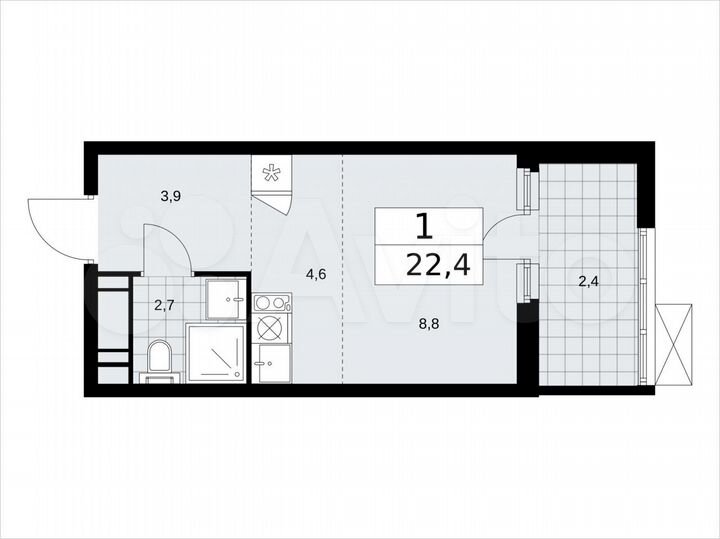 Квартира-студия, 22,4 м², 16/17 эт.