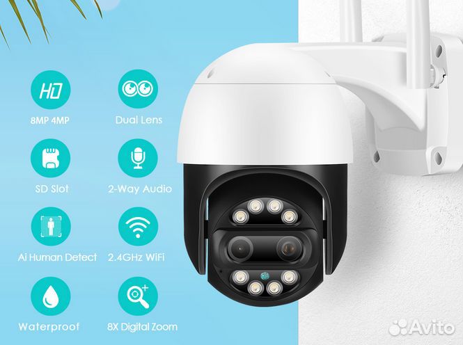 Камеры, 8 Мп с автозумои и слежением за человеком