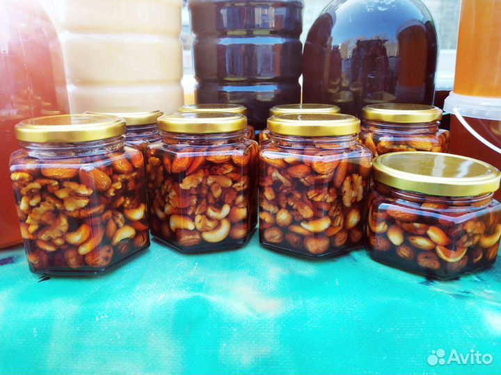 Мёд с орехами,липовый, гречишн.,донник, цветочный
