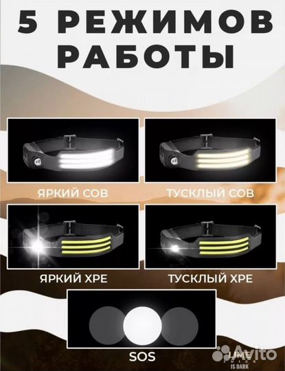 Налобный фонарь с датчиком движения