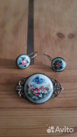 Финифть. Брошь и серьги