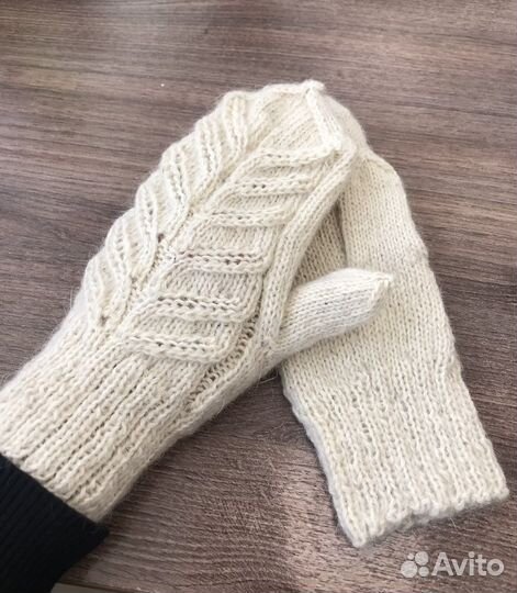 Варежки из козьего пуха, ручная вязка