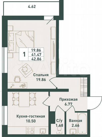 1-к. квартира, 42,9 м², 14/16 эт.