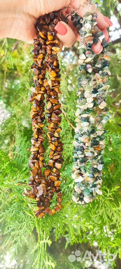 Бусы из натуральных камней, гранат, тигровый глаз