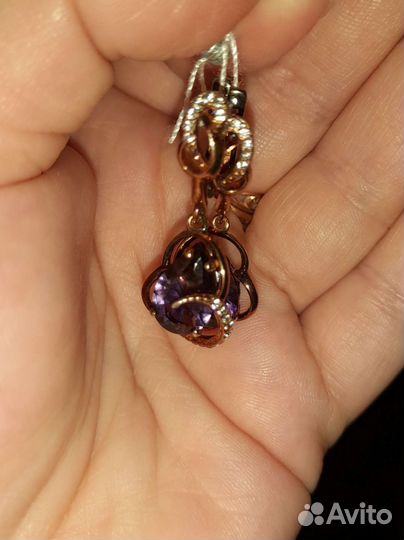 Серебряные серьги кварц аметис,фианит