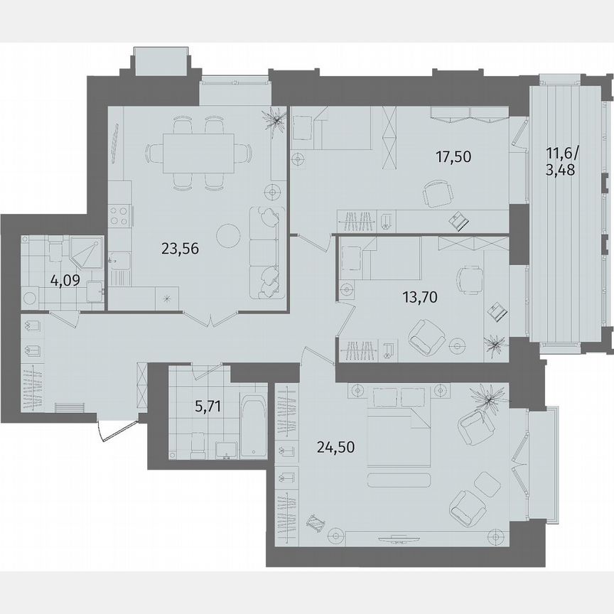 3-к. квартира, 109,7 м², 3/13 эт.