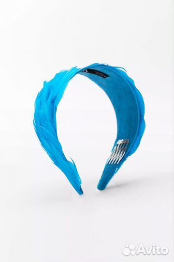 Ободок с перьями диадема Zara новый бирюзовый