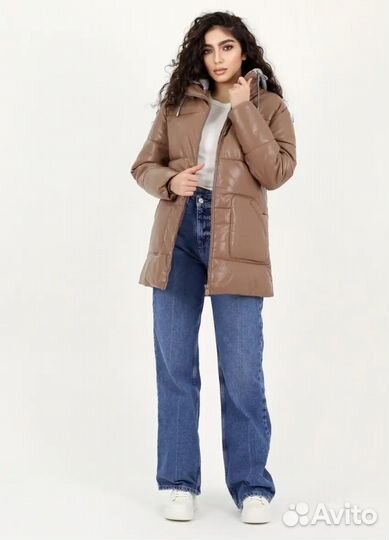 Пуховик женский новый экокожа