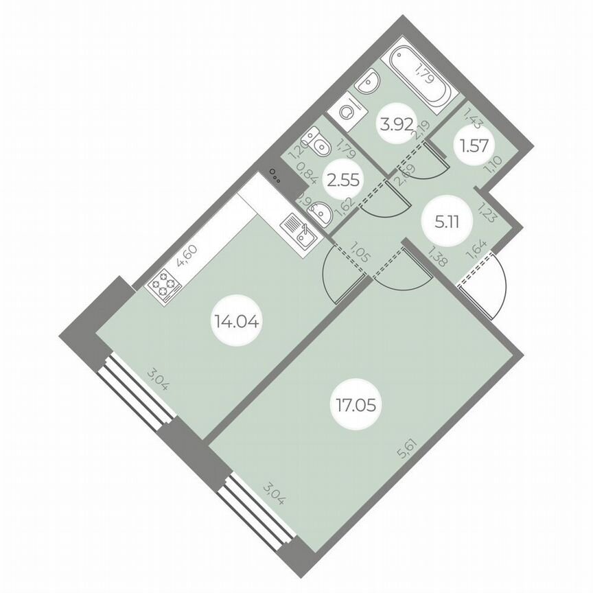 1-к. квартира, 44 м², 2/20 эт.