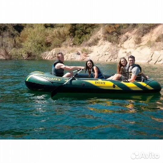 Лодка надувная 4-х местная с аллюминиевыми веслами