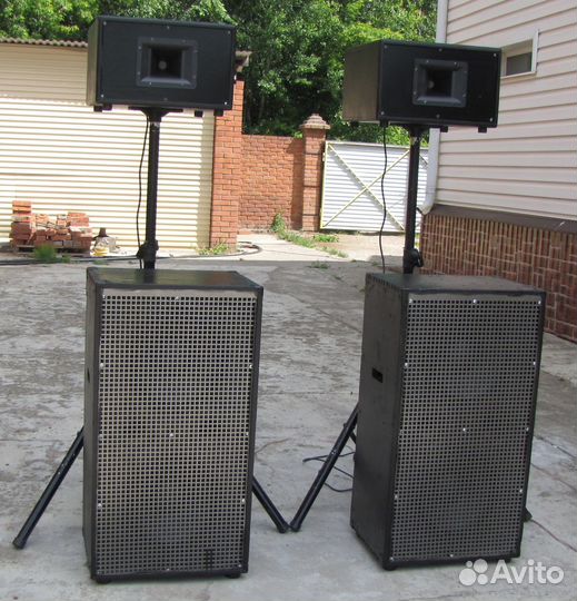 Колонки KF-Sound 2100W 4шт Рупоры SUB-212 Стойки