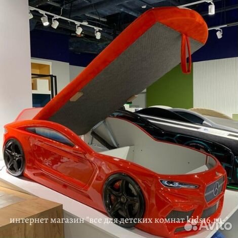 Кровать машинка с матрасом и ящиком красная