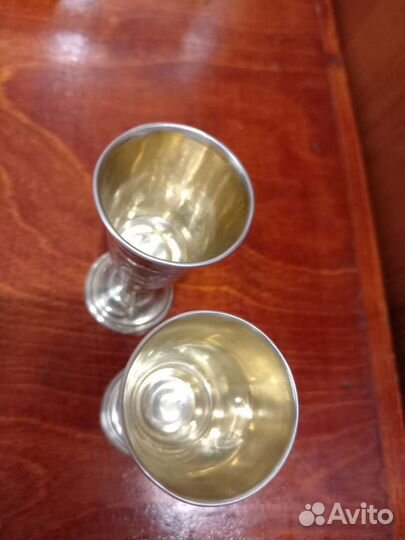 Пара рюмок 1877 г серебро 84 царизм позолоиа