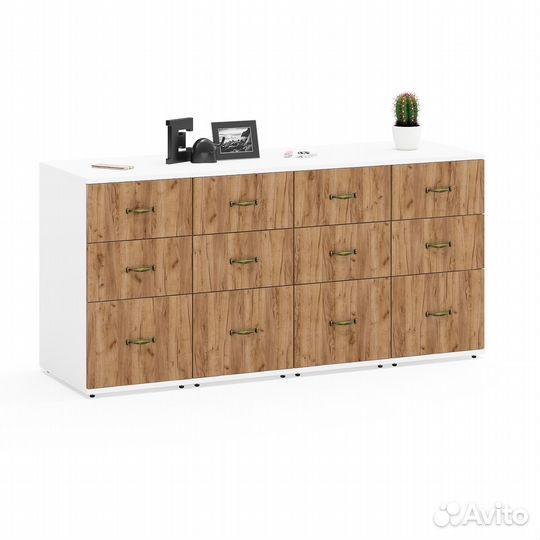 Набор из четырёх тумб три ящика Мебельный двор Лидер-8 белый/крафт золото, 160х50х75 см