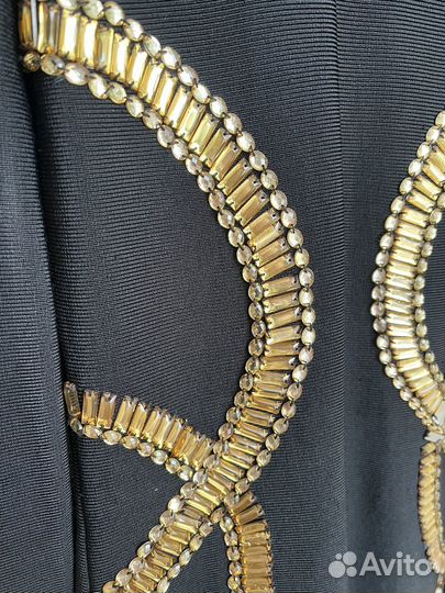 Вечернее платье черное с золотыми камнями 38 40 42