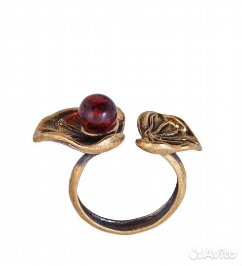 Кольцо Водяная Лилия (латунь, янтарь) A2184363