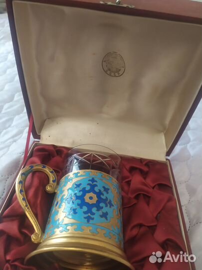 Хрустальный стакан с витражным подстаканником 875