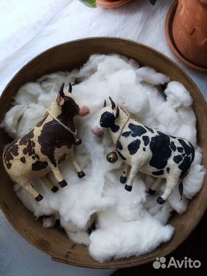 Ватные елочные игрушки коровки