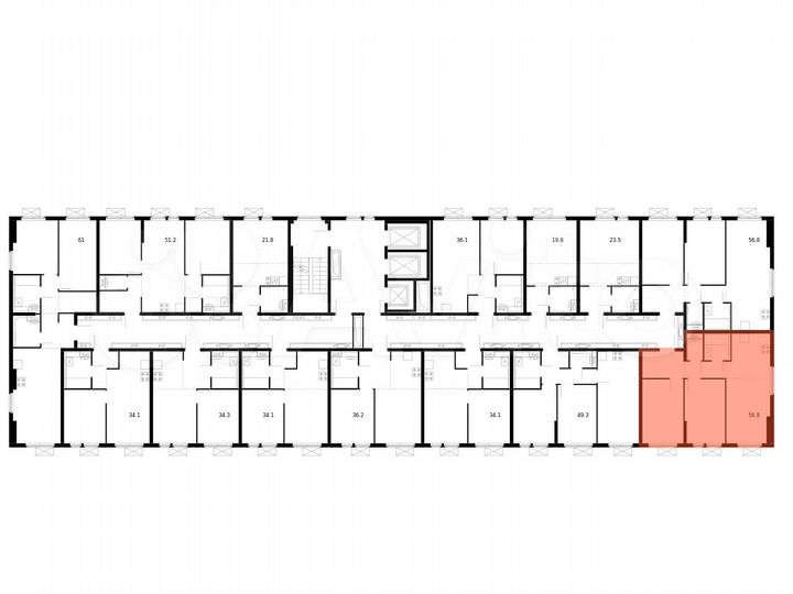 2-к. квартира, 56,8 м², 22/25 эт.