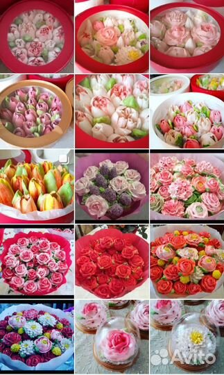 Букеты и коробки из зефирных цветов ручной работы