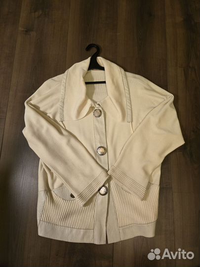 Кардиган женский светлый XL с кожанными вставками