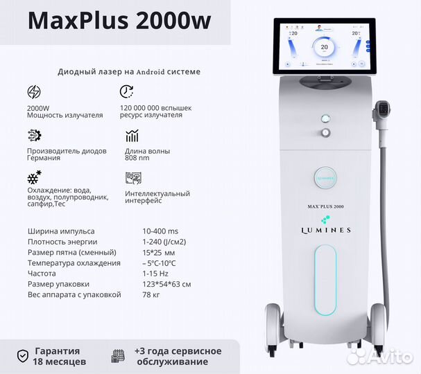 Диодный лазер для эпиляции Лю'Минес MaxPlus 2000W