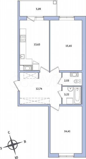2-к. квартира, 64 м², 7/7 эт.