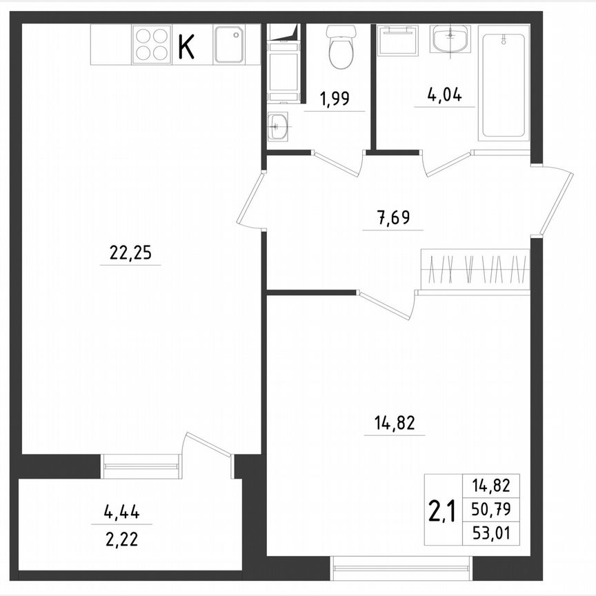 2-к. квартира, 53 м², 8/8 эт.