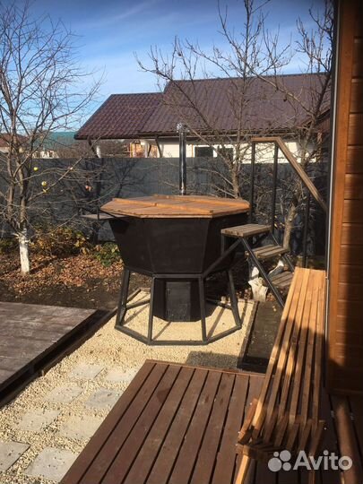 Баня на дровах с чаном и бассейном