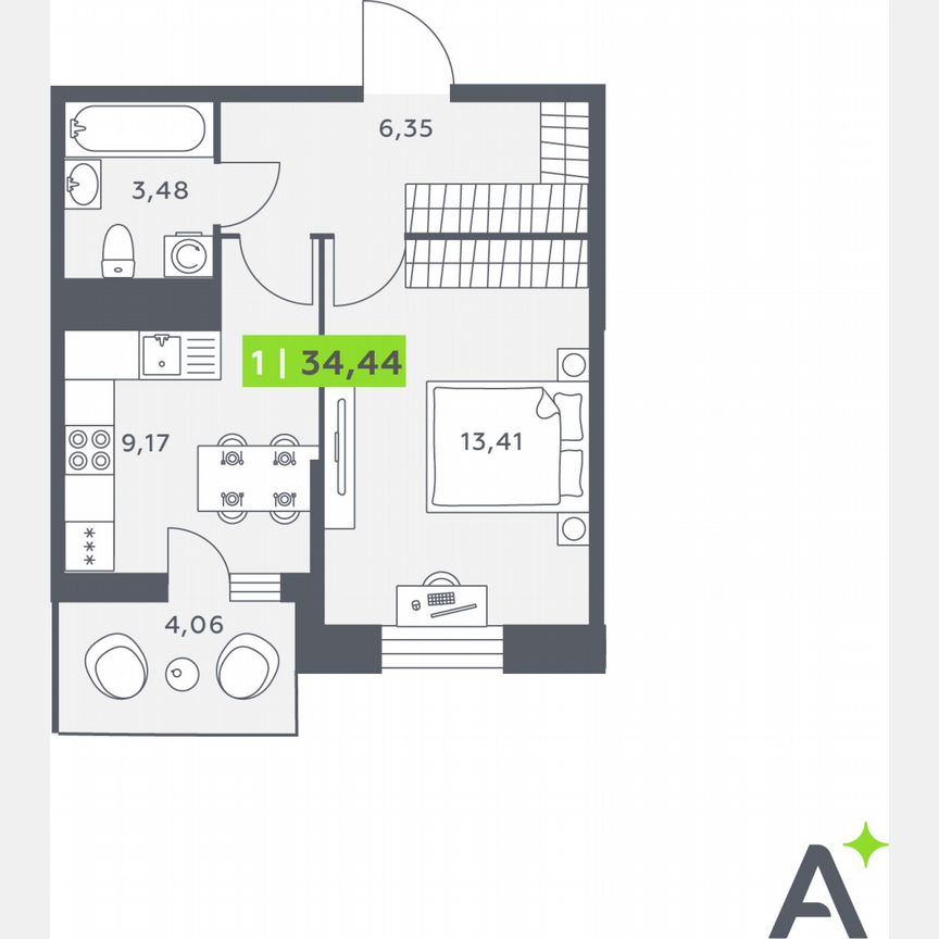 1-к. квартира, 34,2 м², 8/12 эт.