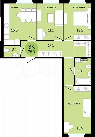 3-к. квартира, 78,9 м², 11/14 эт.
