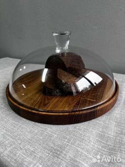 Клош стеклянный тортовница дуб