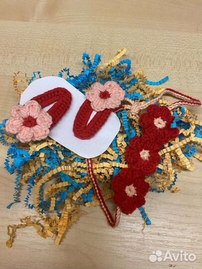 Повязка и заколки для новорожденных. Ручная работа