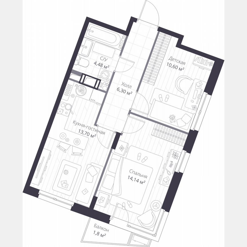2-к. квартира, 49,8 м², 6/11 эт.