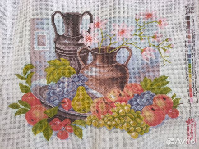 Канва с рисунком, вышивка крестиком, натюрморт
