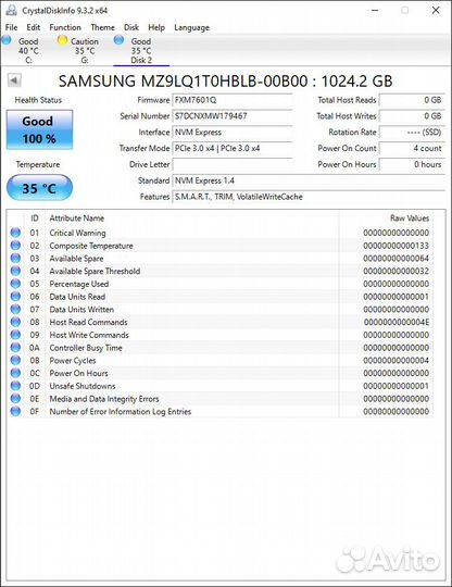 2230 1TB Samsung PM991a m2 nvme ssd, как новый